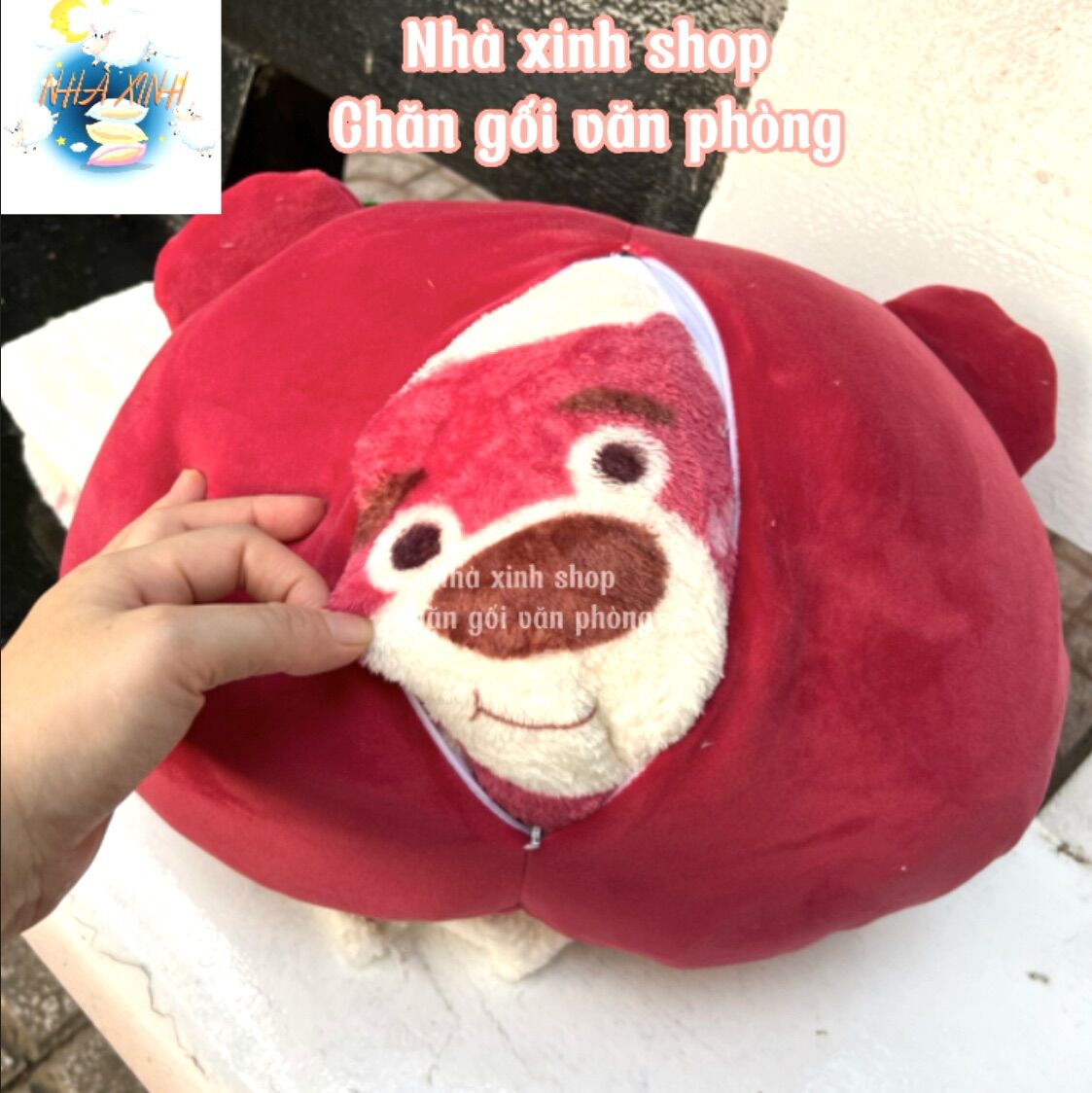 Bộ chăn gối văn phòng mặt gáu dâu tây