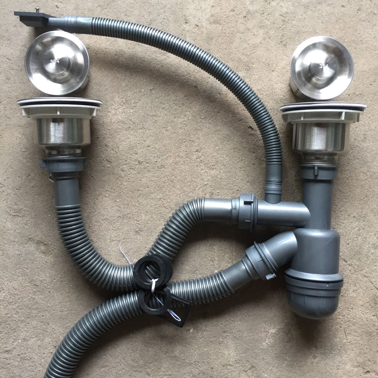 Bộ xả chậu, bồn rửa chén bát đôi inox 304 phi 110