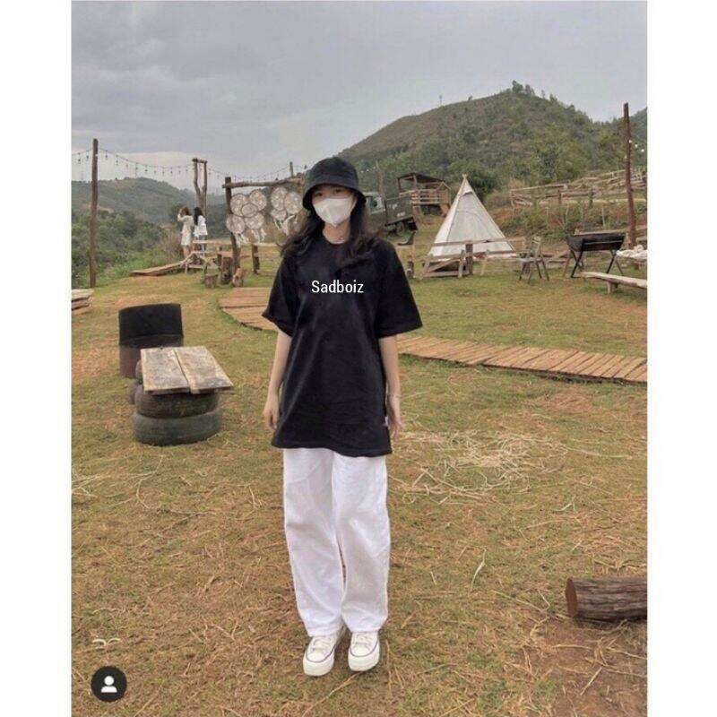 Bộ đồ áo sadboizz Black mix quần kaki trắng xuông