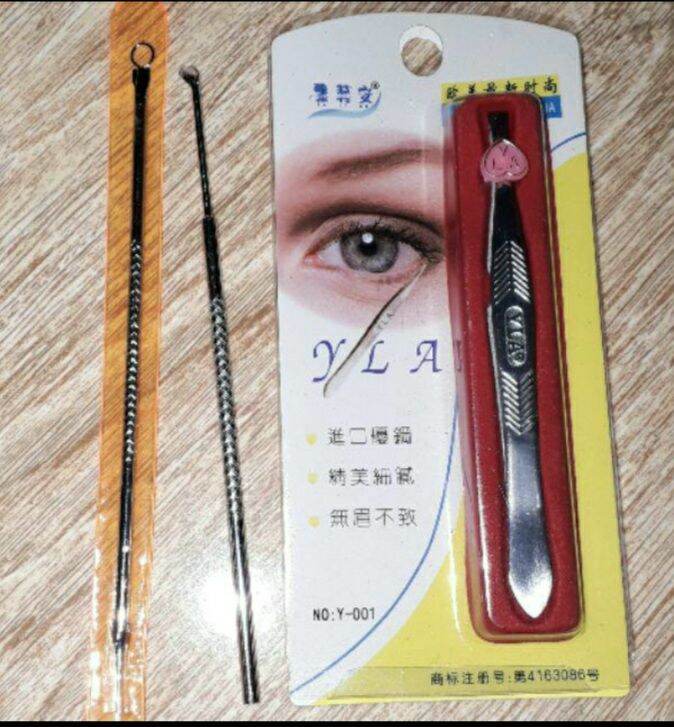 Sét 3 cầy gồm nhíp+ nặn mụn+ cây lấy ráy tai bằng thép không gỉ