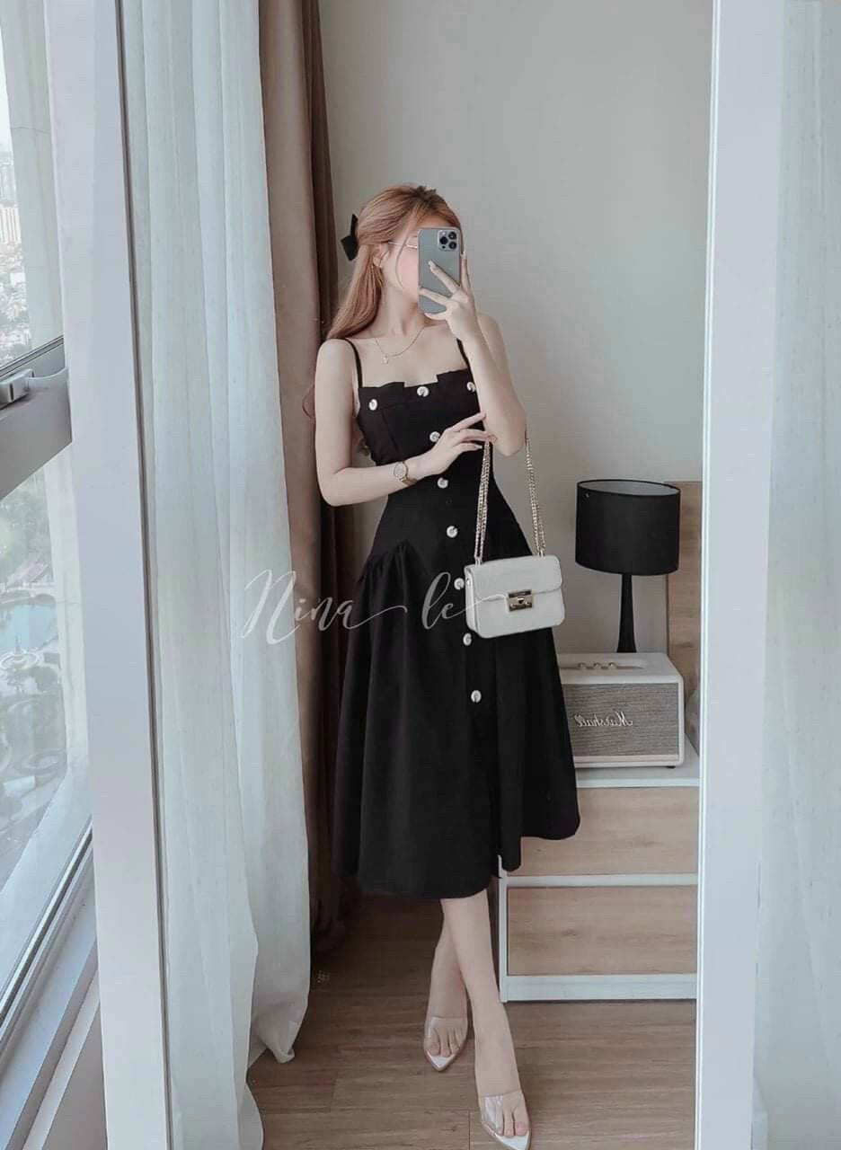 Đầm 2Dây  Xếp Ly Hông  Cao Cấp
