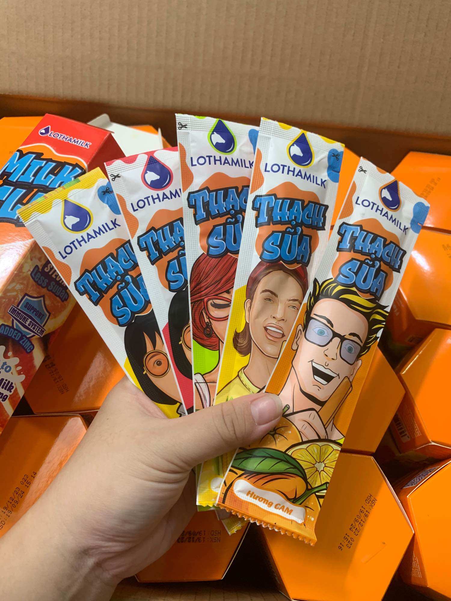 Hộp 5 Gói Thạch Sữa Hương Trái Cây Mix Vị LOTHAMILK Long Thành Hàng Mẫu Công Ty