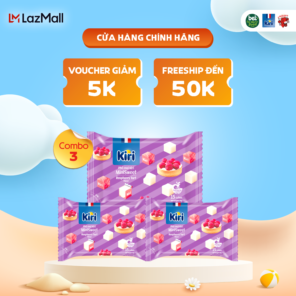 Combo 3 Phô mai Kiri vị mâm xôi 15C 78g