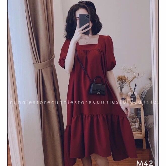Váy bầu babydoll cổ vuông dáng xoè -đồ bầu xinh