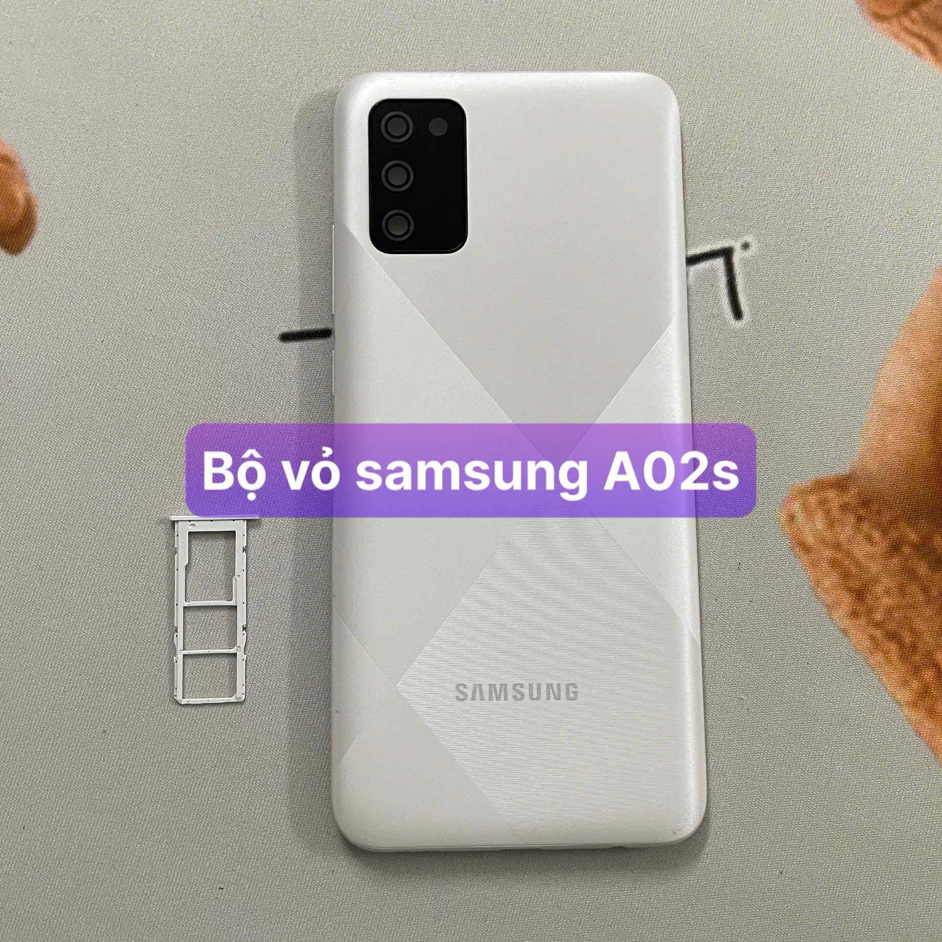 bộ vỏ xương samsung A02s,kèm khay sim,phím,kính camera