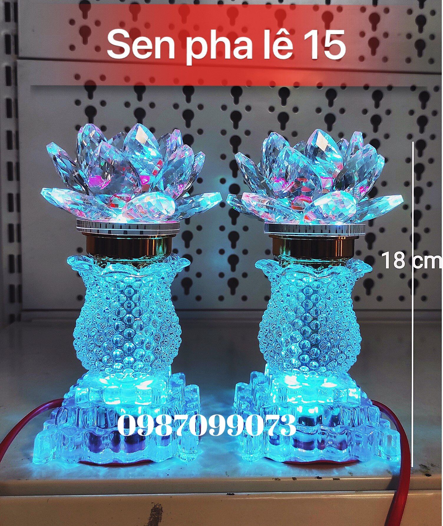 Pair of Crystal Lotus Altar Lamps in the Style of Flower Vases - Crystal 15