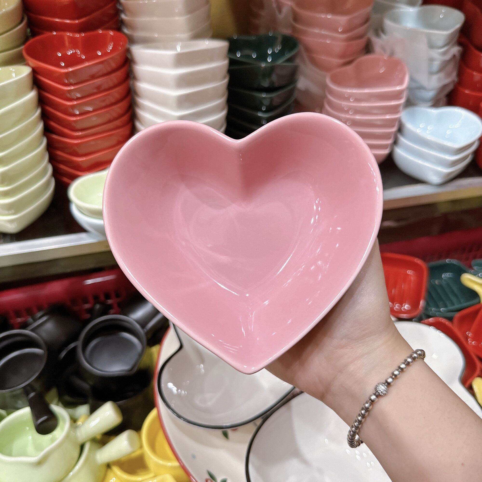 Chén Sứ Hình Tim,Bát Sứ Cao Cấp trái tim Hồng