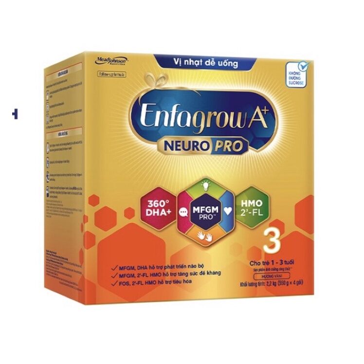 Sữa bột enfagrow 3 vị nhạt hộp giấy 2,2kg