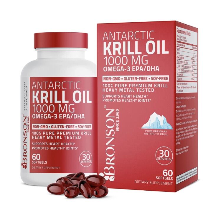 Dầu nhuyễn thể organic Bronson Antarctic Krill Oil 1000 mg 60v 120 viên USA
