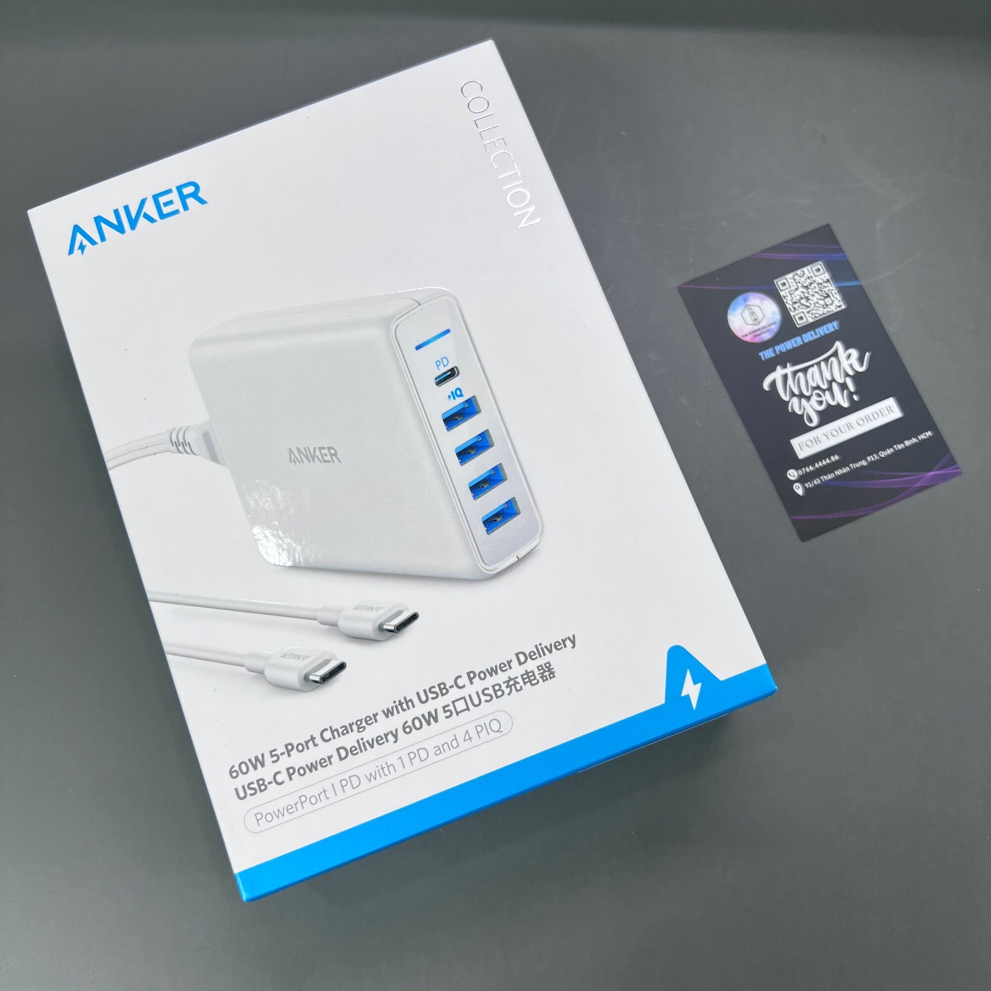 Trạm sạc bàn anker 5 cổng powerport 60w sạc nhanh type c 30w với 4 cổng usb a - a2056