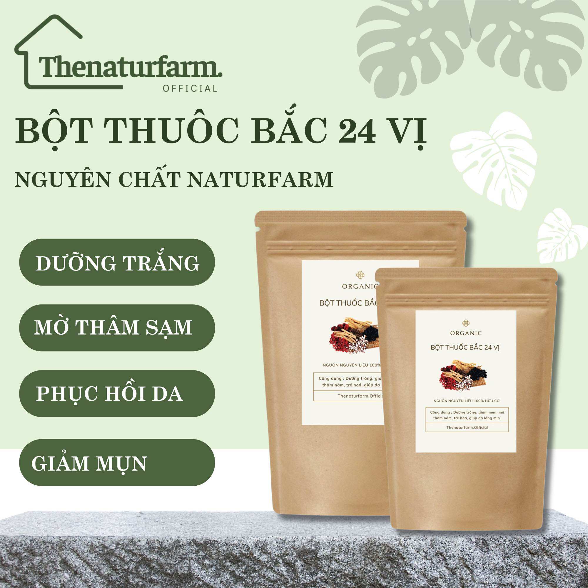 Bột thuôc băc 24 vị nguyên chất Naturfarm trắng da, thao môc tắm trắng 24 vị nguyên chất