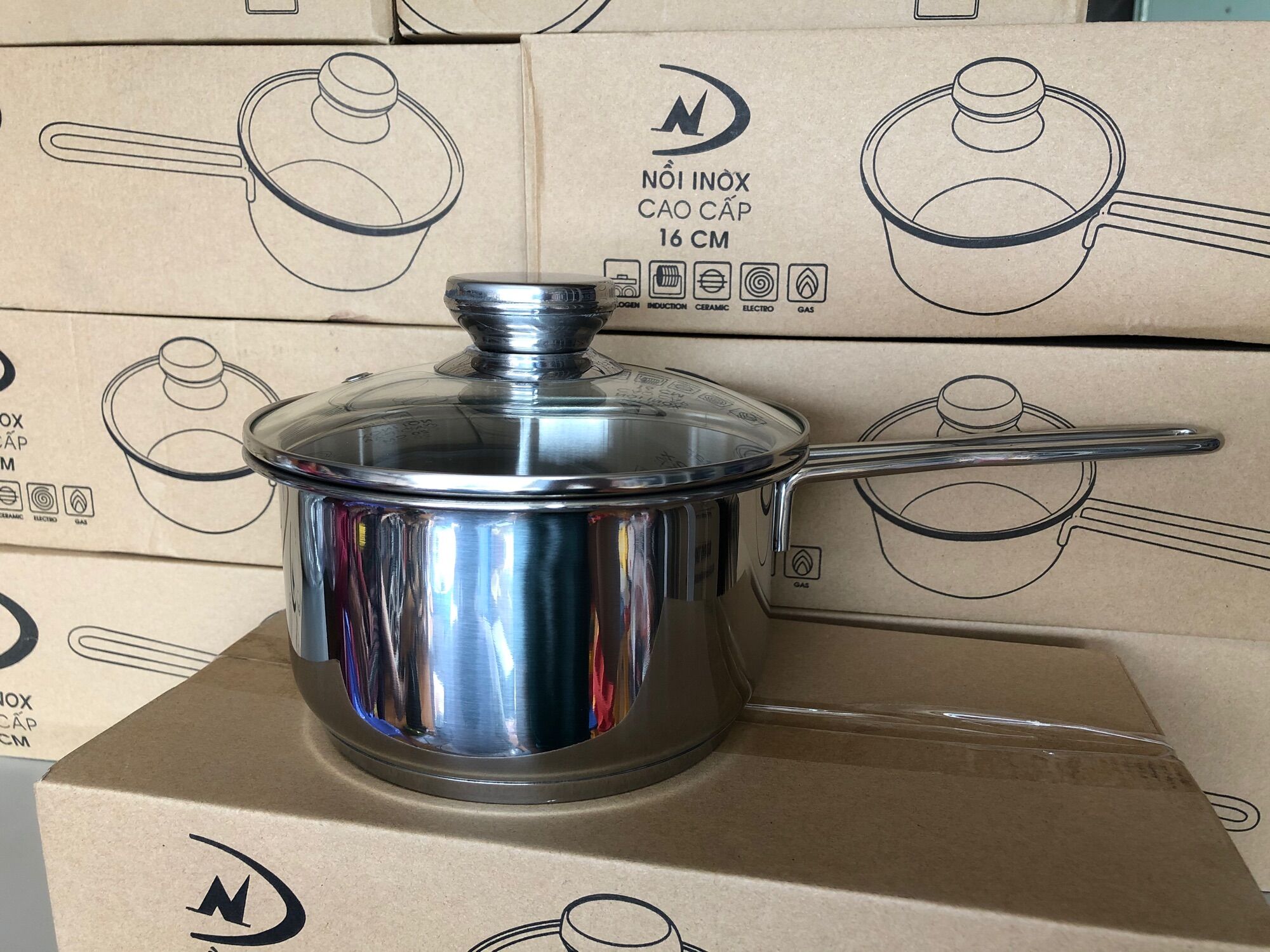 Quánh inox 3 đáy nắp kính cao cấp đông nam 16cm