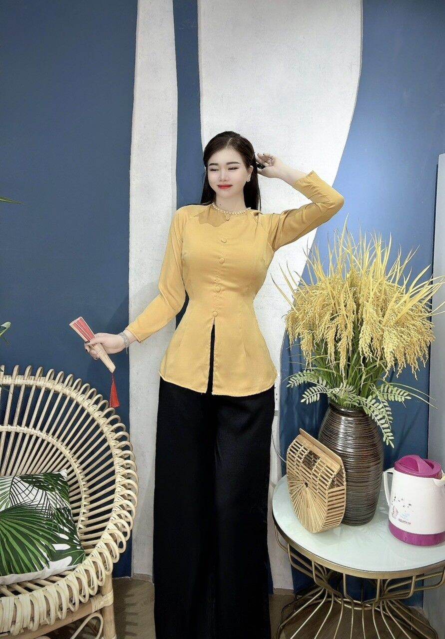 Bộ bà bà cổ ngọc tay dài chất lụa tuyết nhung mền mịn mát