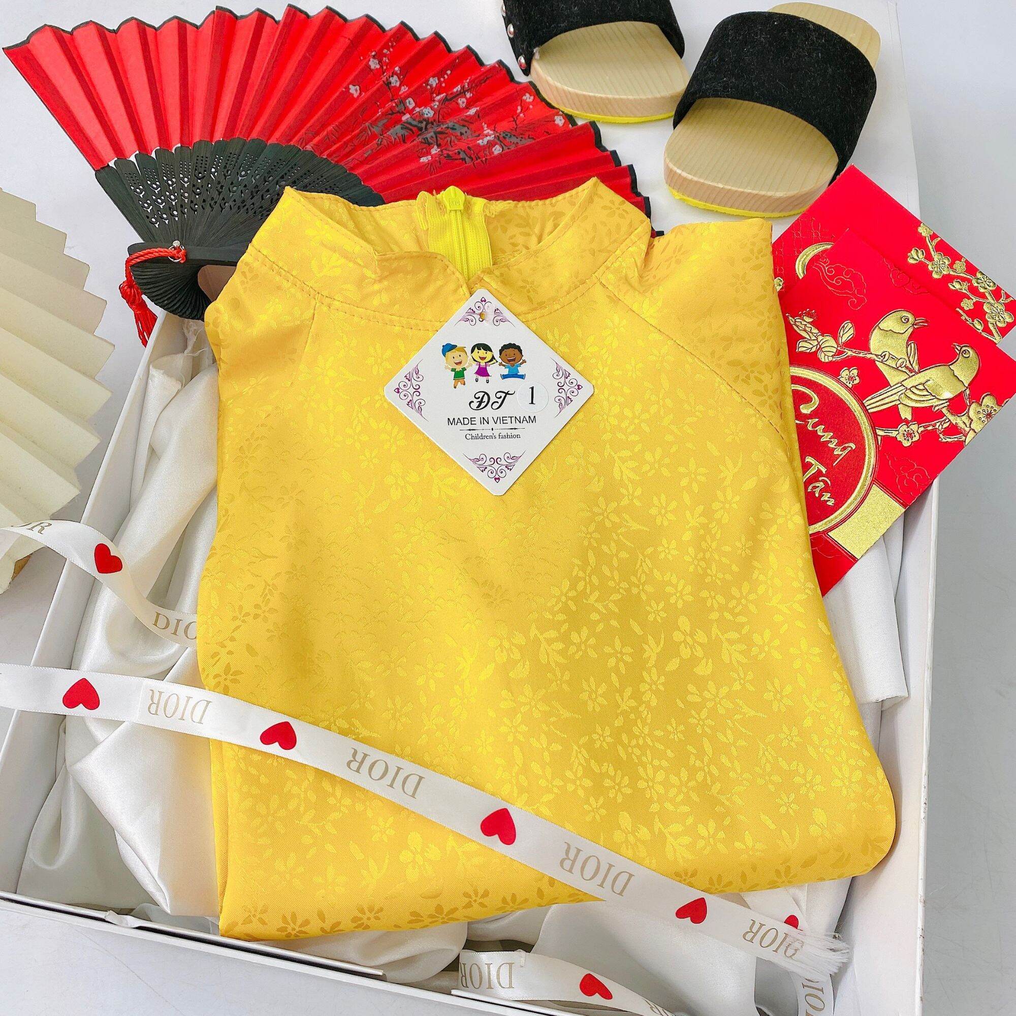 T2-Set áo dài gấm hoa bé gái 9-20kg