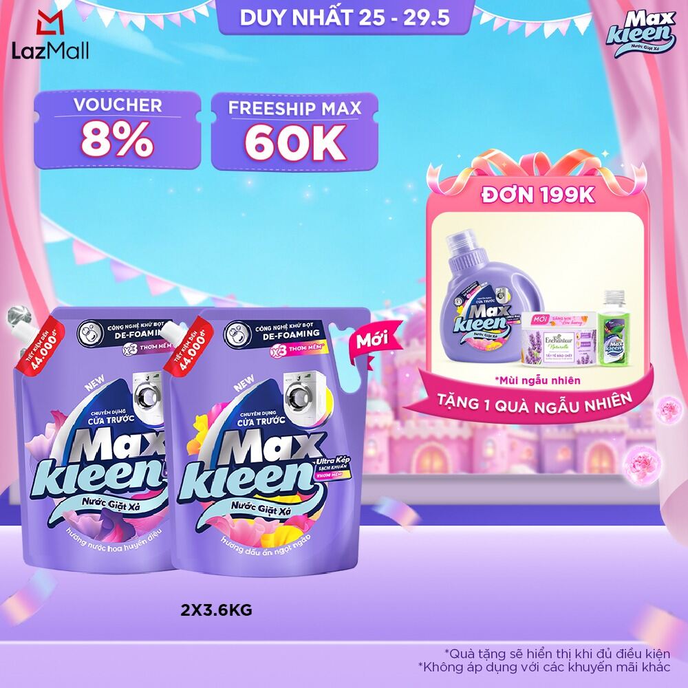 Combo 2 Nước giặt xả cho máy giặt cửa trước 3.6kg: Hương Nước Hoa Huyền Diệu + Hương Dấu Ấn Ngọt Ngào