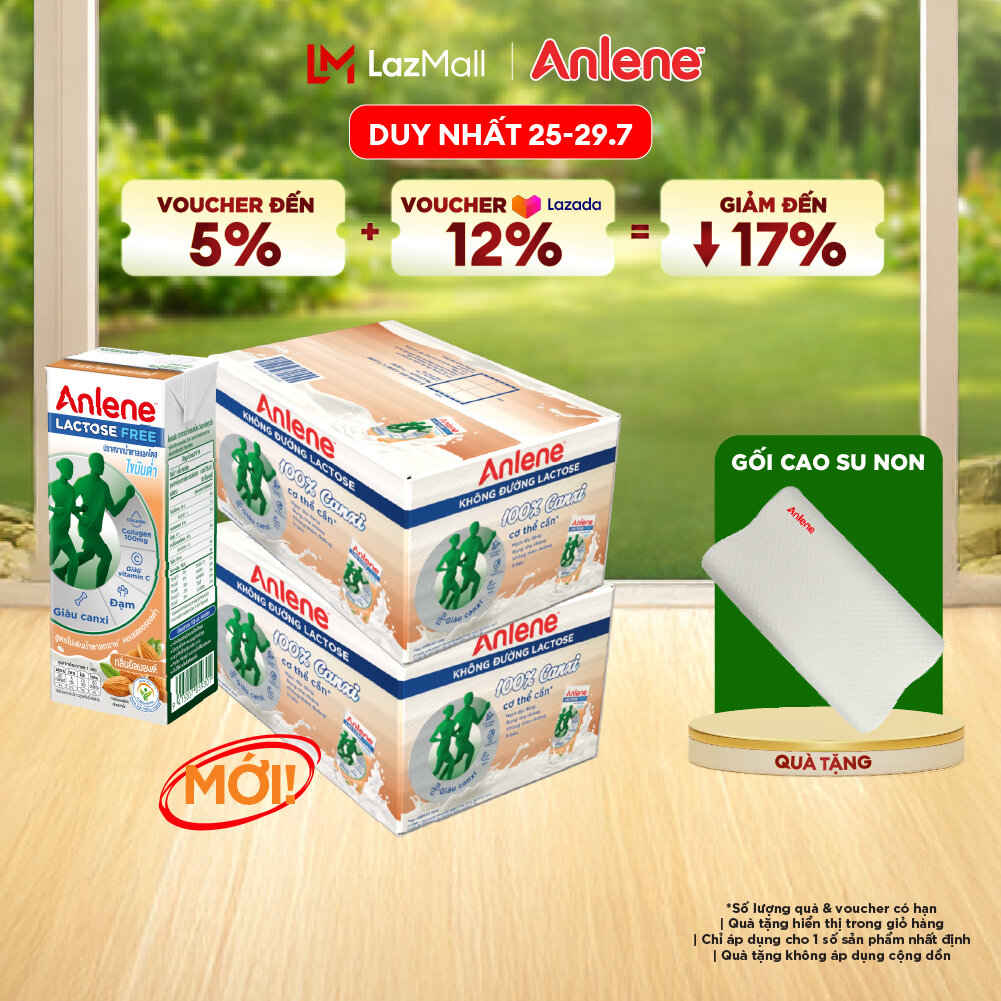 Combo 2 Thùng 36 hộp sữa Anlene không đường Lactose vị hạnh nhân 180ml