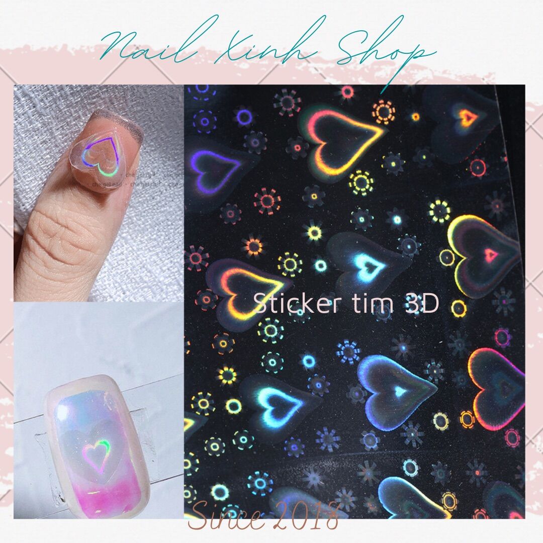 Sticker tim 3D dành cho nail hot trend lấp lánh