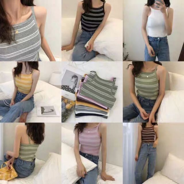 A105_Áo 2 dây len tăm cổ yếm