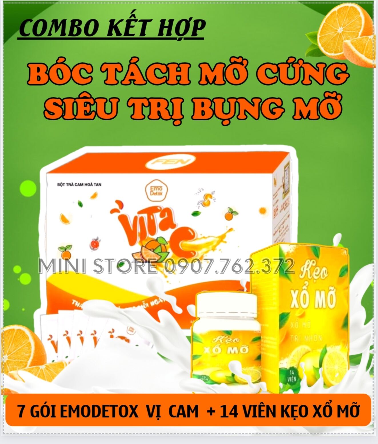 [ CHE TÊN SẢN PHẨM ]COMBO BỘT TRÀ E M O VỊ [ CAM 🍊] 7 Gói KÈM KẸO XỔ MỠ ĐÊM 14 viên/ Giúp giảm mỡ bụng nhanh không gây mệt