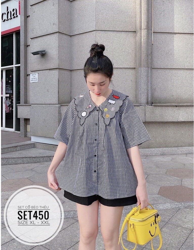 [Ảnh thật] 60-90kg Bigsize SET CỔ BÈO THÊU SET450