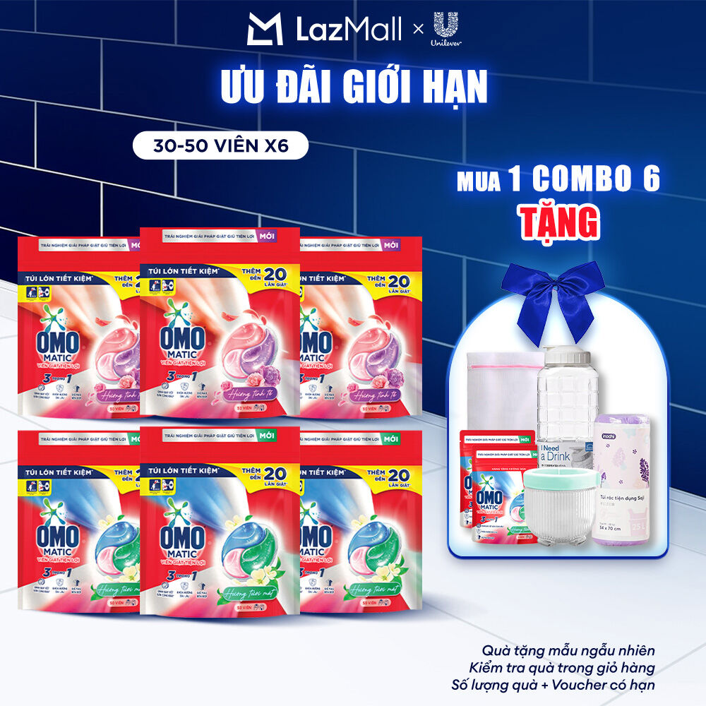   Livestream  - Combo 6 túi viên giặt tiện lợi OMO 3 trong 1 Hương Tinh Tế Tươi Mát 30-50 viên túi  bao bì tùy lô nhập hàng  