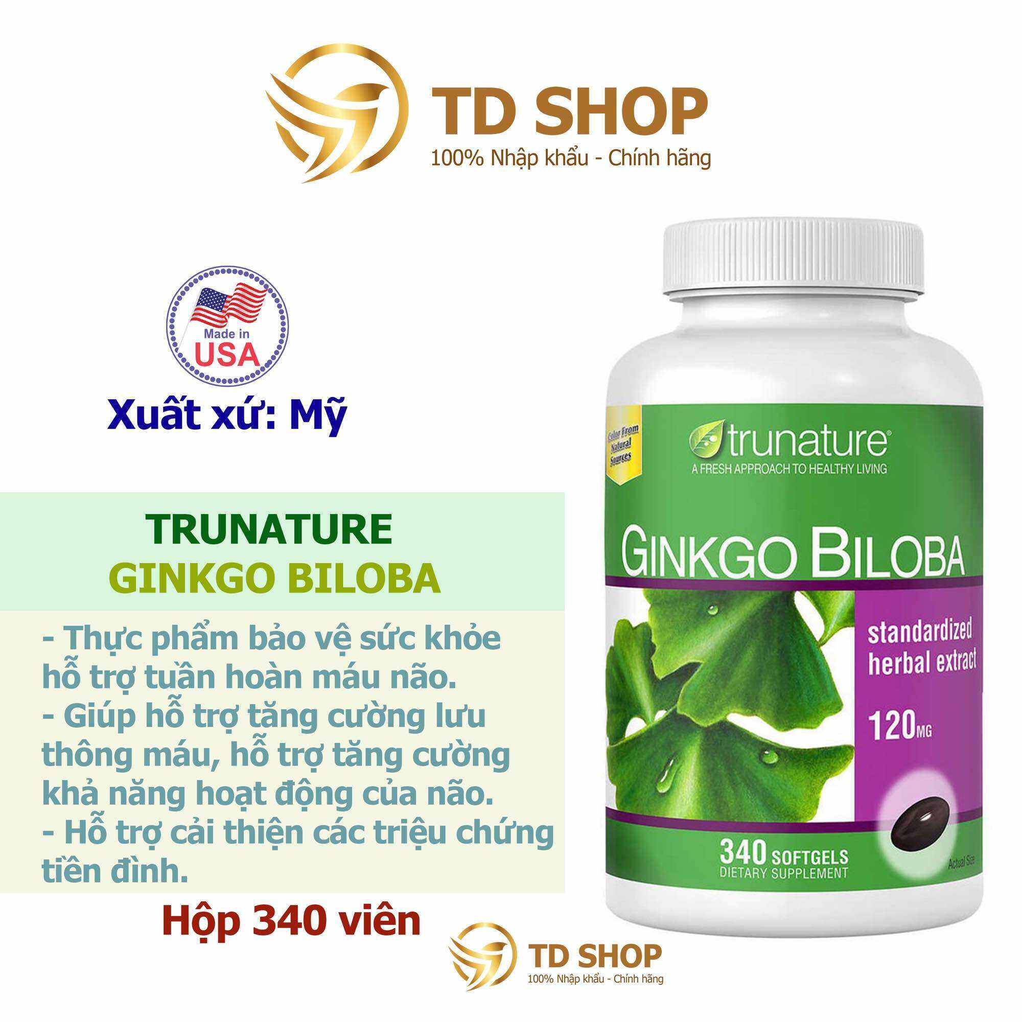 Viên Uống Bổ Não Trunature Ginkgo Biloba 300V – Mỹ - TD SHop
