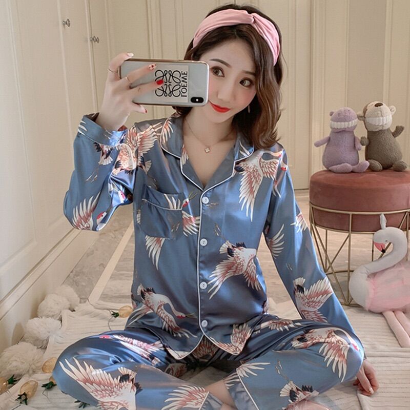 [HCM]SET BỘ  NGỦ PIZAMA PHI LỤA TAY DÀI HÌNH HẠT - SN0249