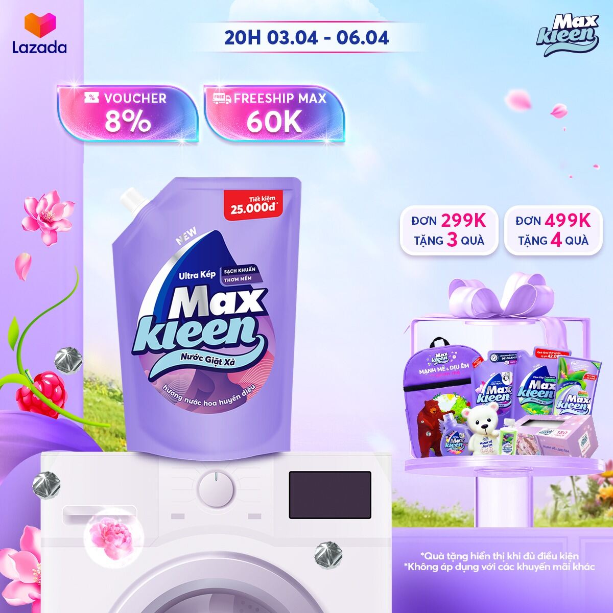Túi nước giặt xả MaxKleen 2.4kg (Huyền Diệu/ Hoa Nắng/ Vườn Sớm Mai)