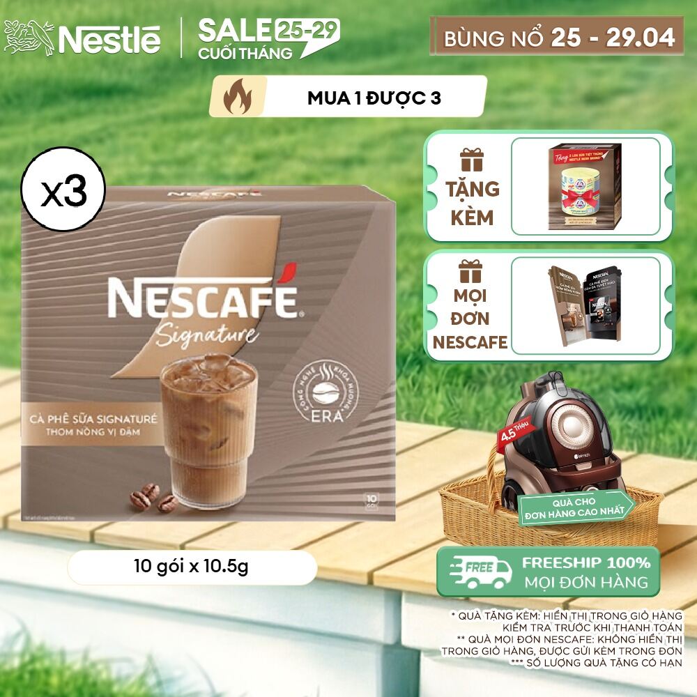 Combo 3 hộp Cà phê sữa NESCAFÉ Signature Hộp 10 gói THƠM NỒNG VỊ ĐẬM