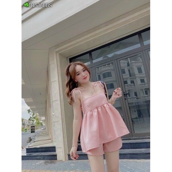 (Shop bigsize nữ 50kg đến 90kg) Set áo dây mix quần short