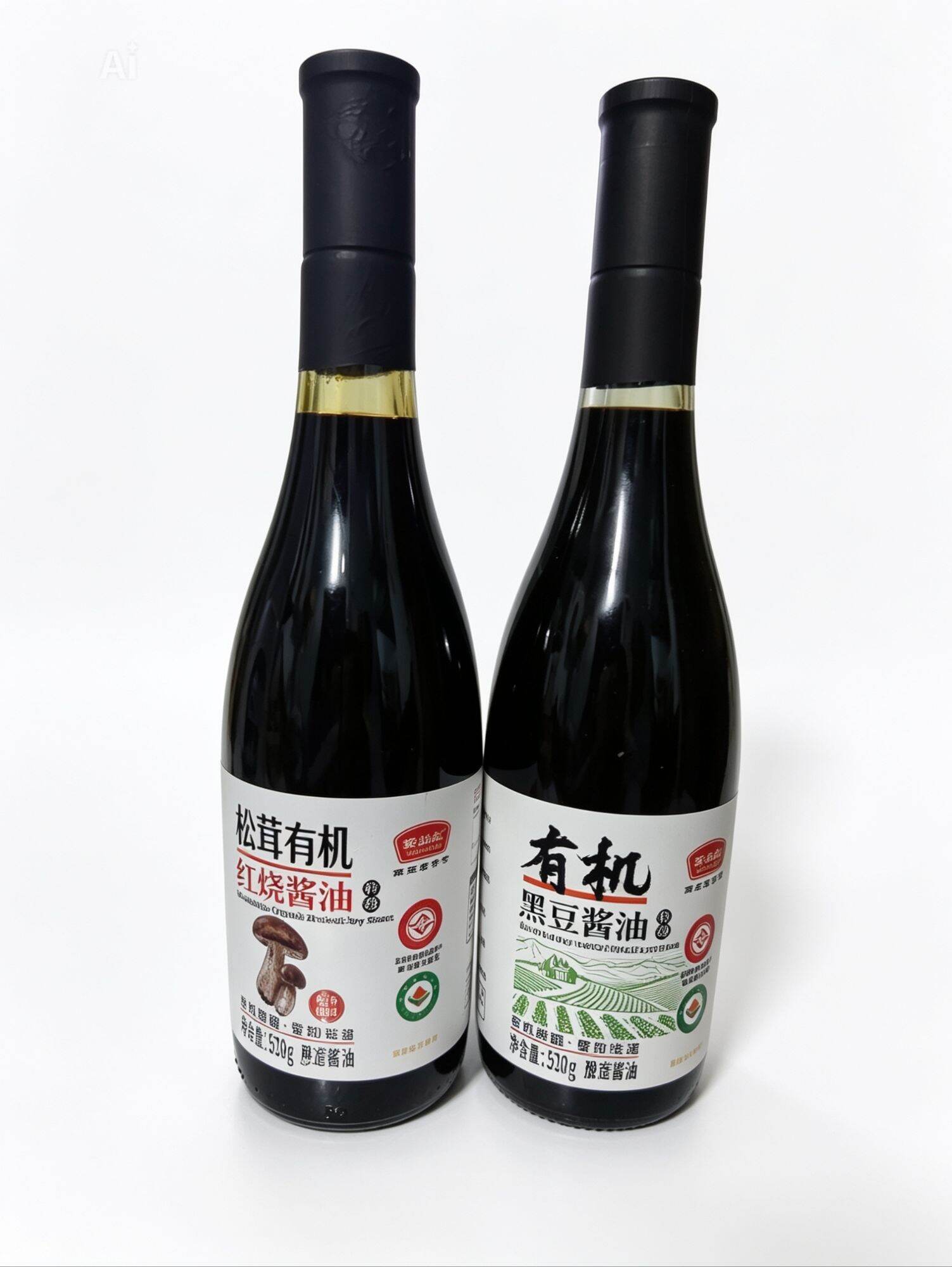 Nước tương đậu nành đen hữu cơ, nước tương đậu nành đen nấm matsutake hữu cơ chai thủy tinh 528g