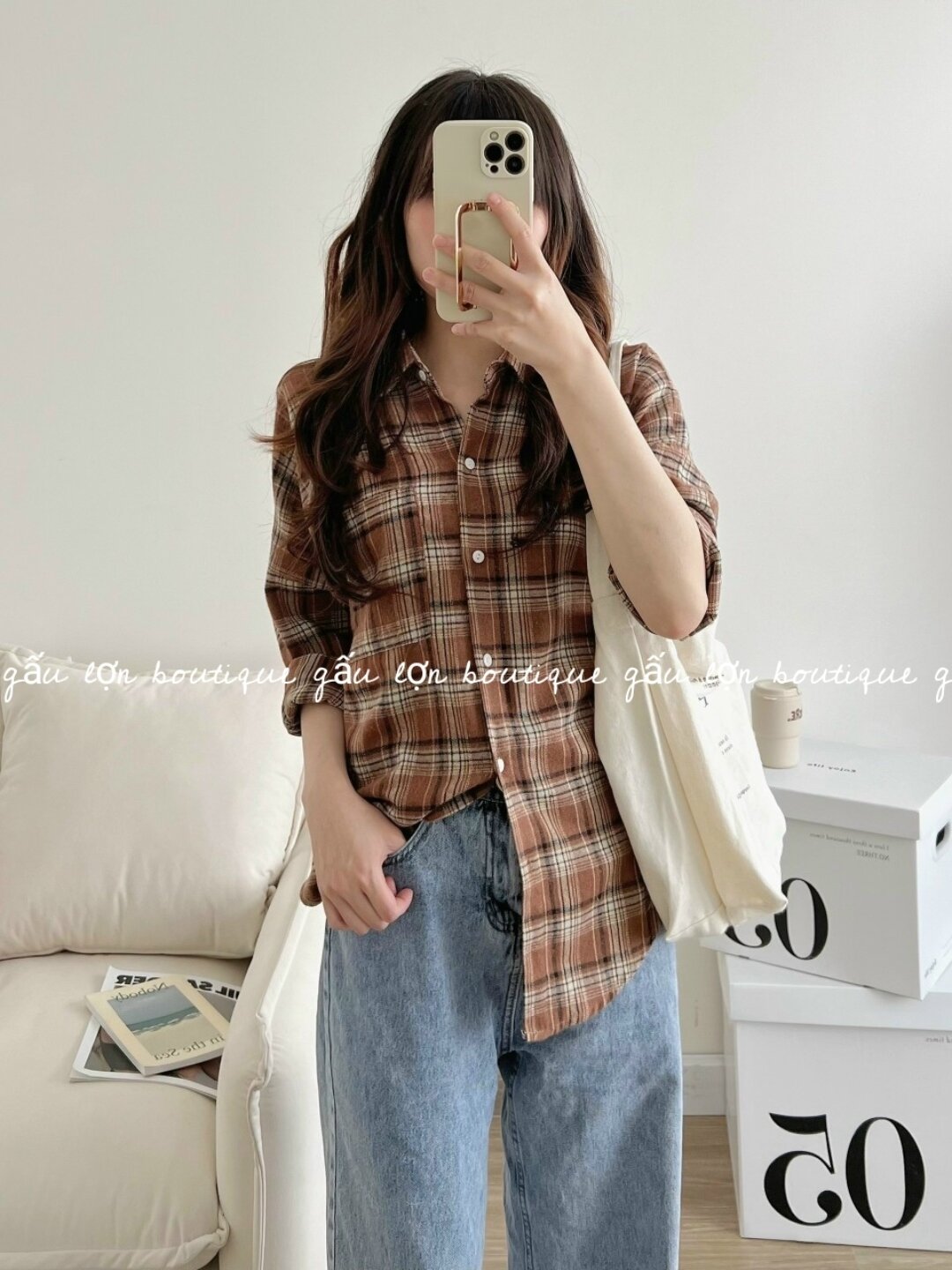 áo sơ mi kẻ caro chất thô dạ hàn quốc