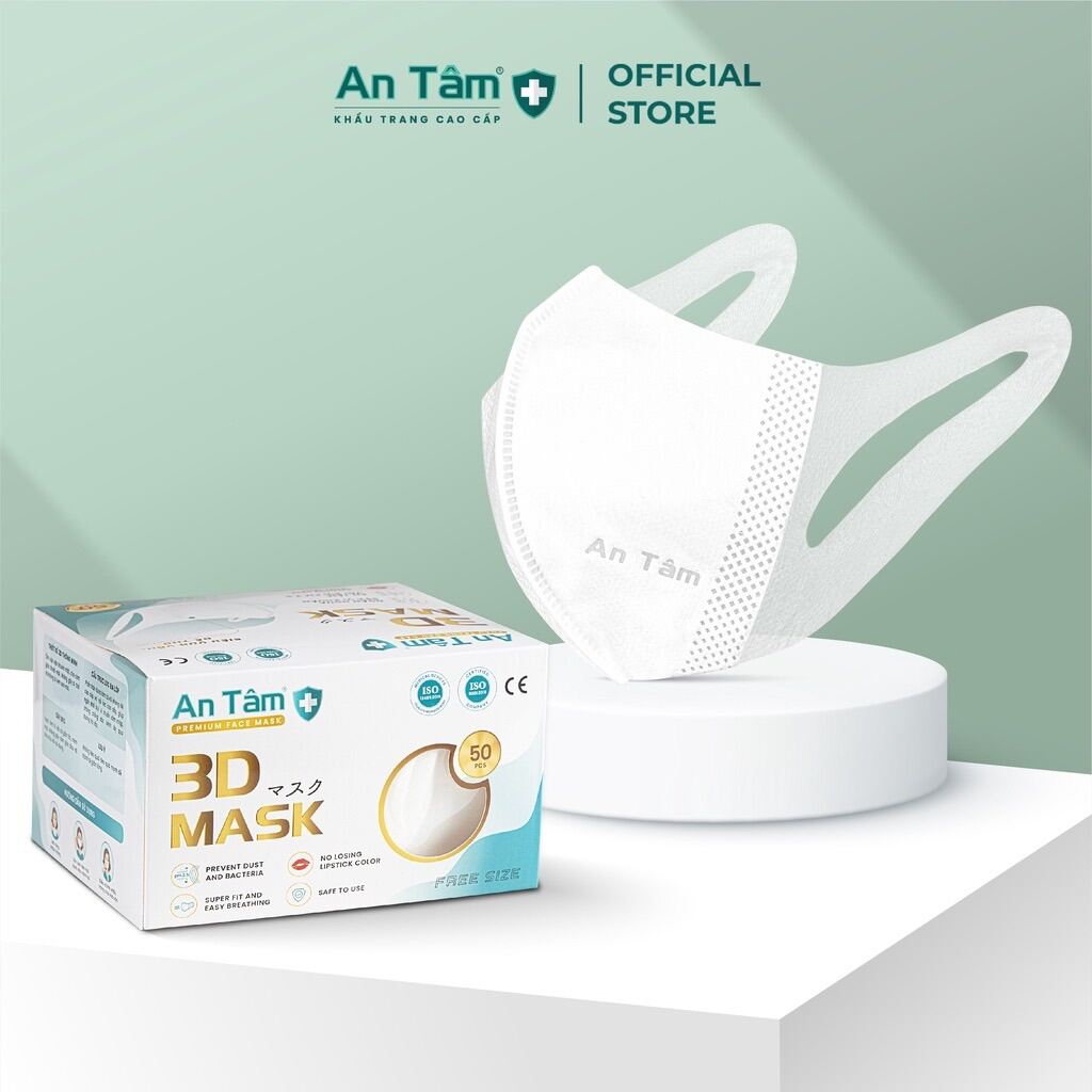 Khẩu Trang 3D quai thun An Tâm Người Lớn _ 3 Lớp Kháng Khuẩn.