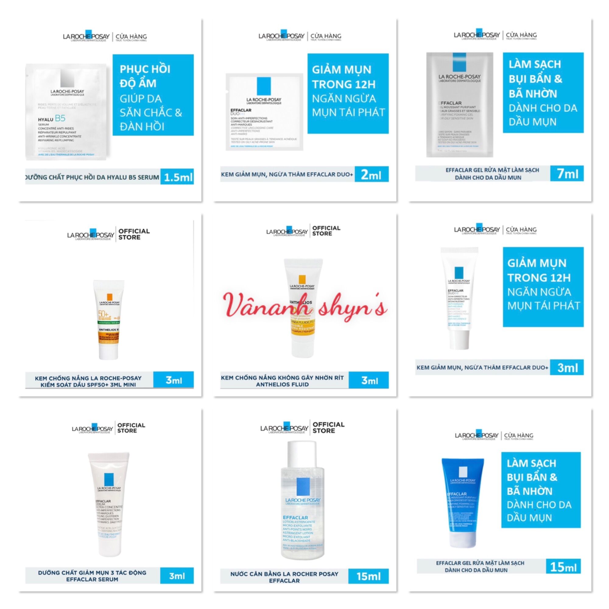 Mẫu thử duo, kcn, gel rửa mặt, toner efaclar laroche posay