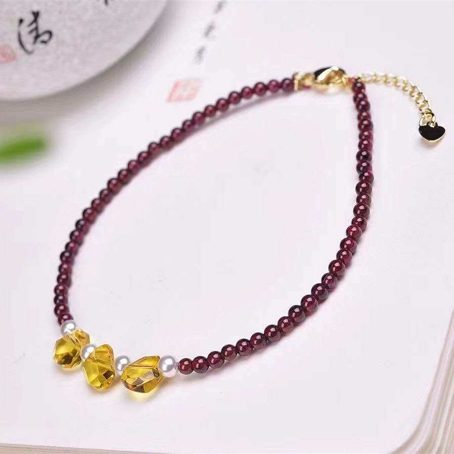 Lắc chân Đá Garnet phối Thạch anh màu 3mm