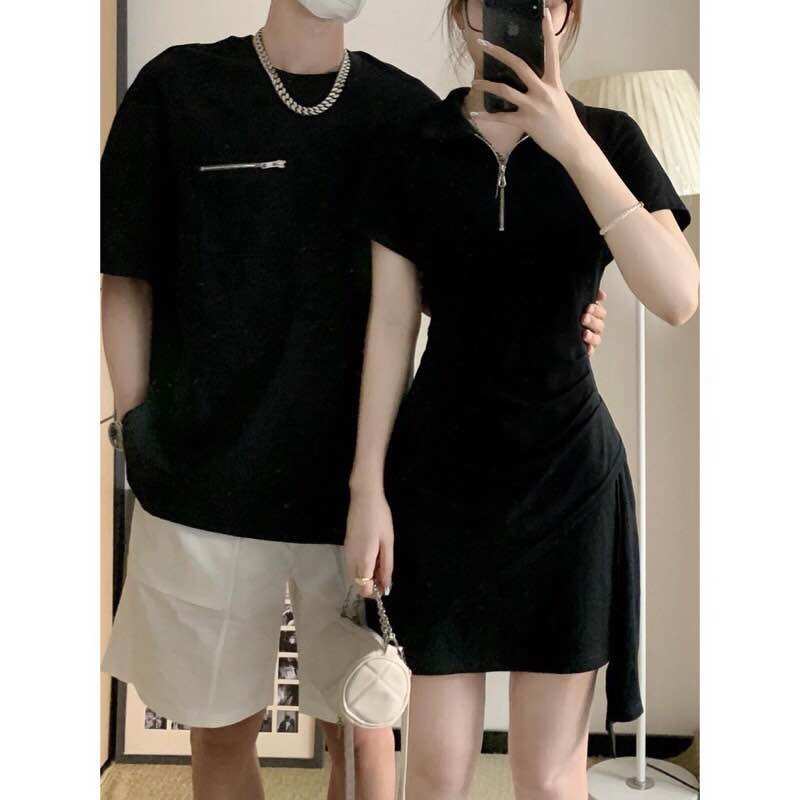 Kèm hình thật. Set đồ đôi couple màu đen phối tia kéo nam nữ cá tính đẹp