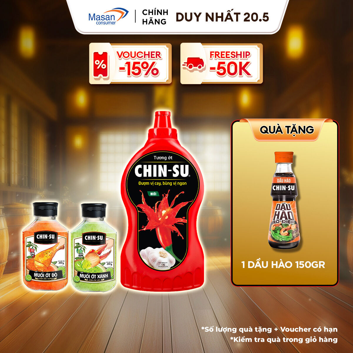 [20.5 Voucher 18% CHO ĐƠN TỪ 199k]Combo 1 Xốt Muối Ớt Xanh + 1 Xốt Muối Ớt Đỏ + 1 Tương Ớt Chinsu 1K