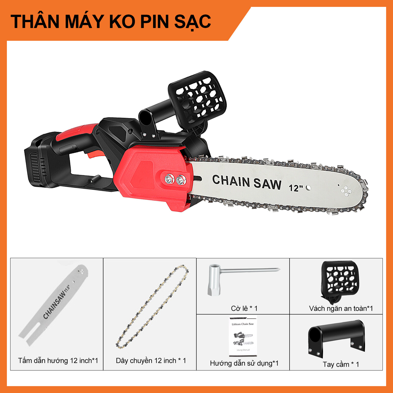 Máy cưa pin cầm tay cao cấp 3200WMáy cưa xích dùng pin 48VCưa xích chạy pinMáy cưa gỗ cầm tay điệnMá