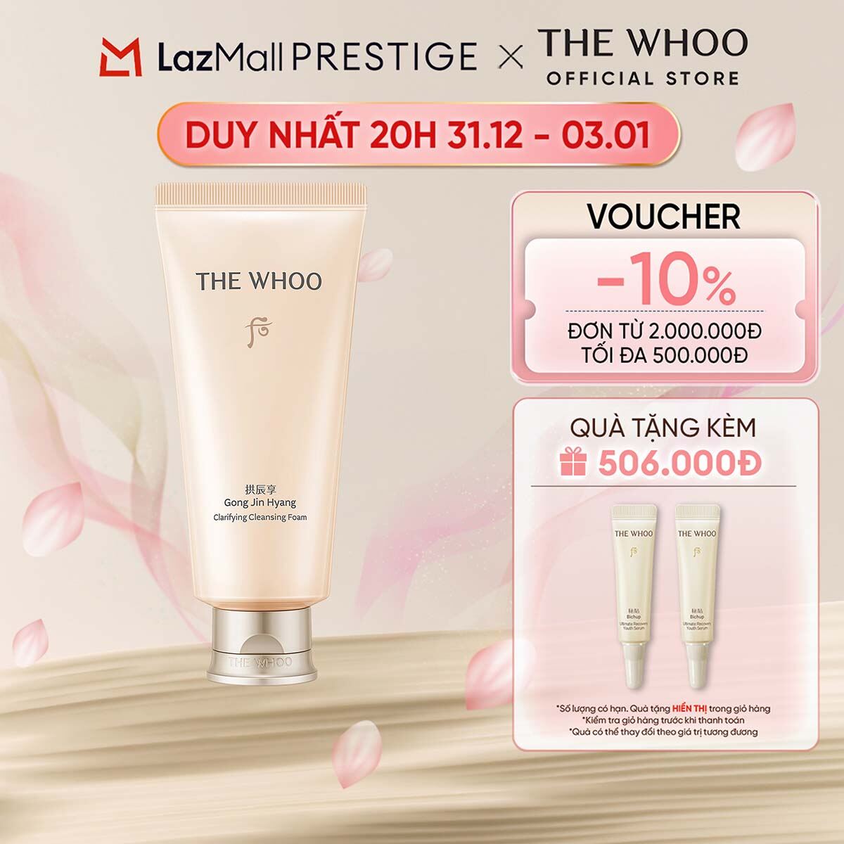 THE WHOO OFFICIAL Sữa rửa mặt dưỡng ẩm The history of Whoo Gongjinhyang Facial Foam Cleanser 180ml
