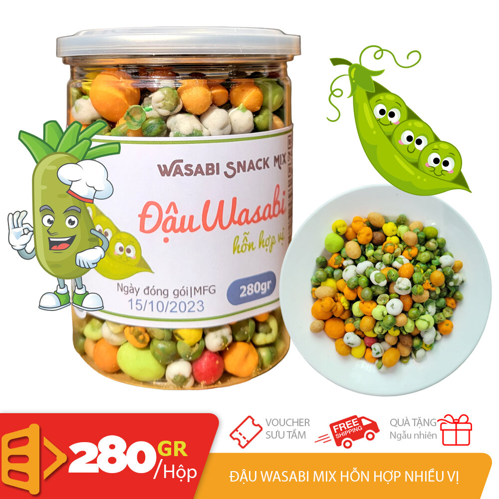Hộp 280gr snack đậu phộng mix vị Wasabi cay giòn béo ngậy