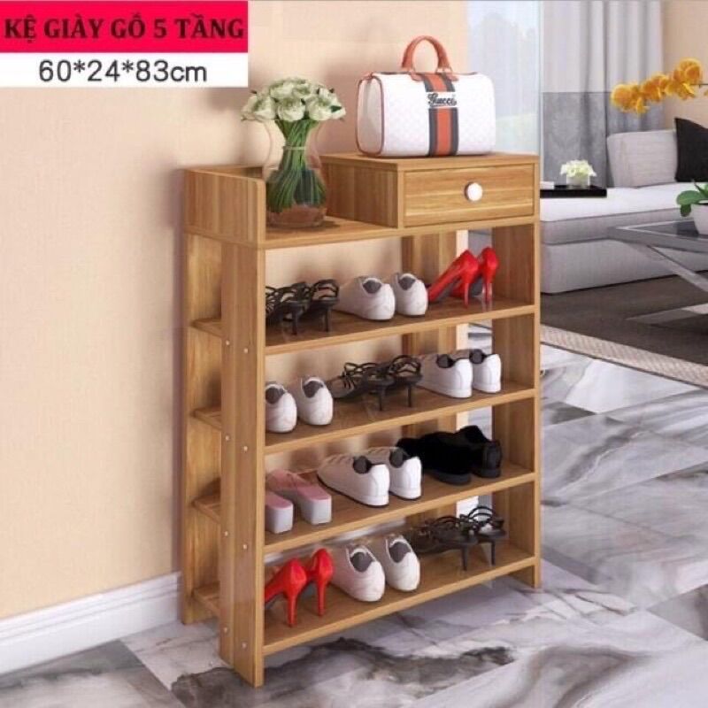 Kệ giày dép gỗ 5 tầng có ngăn kéo