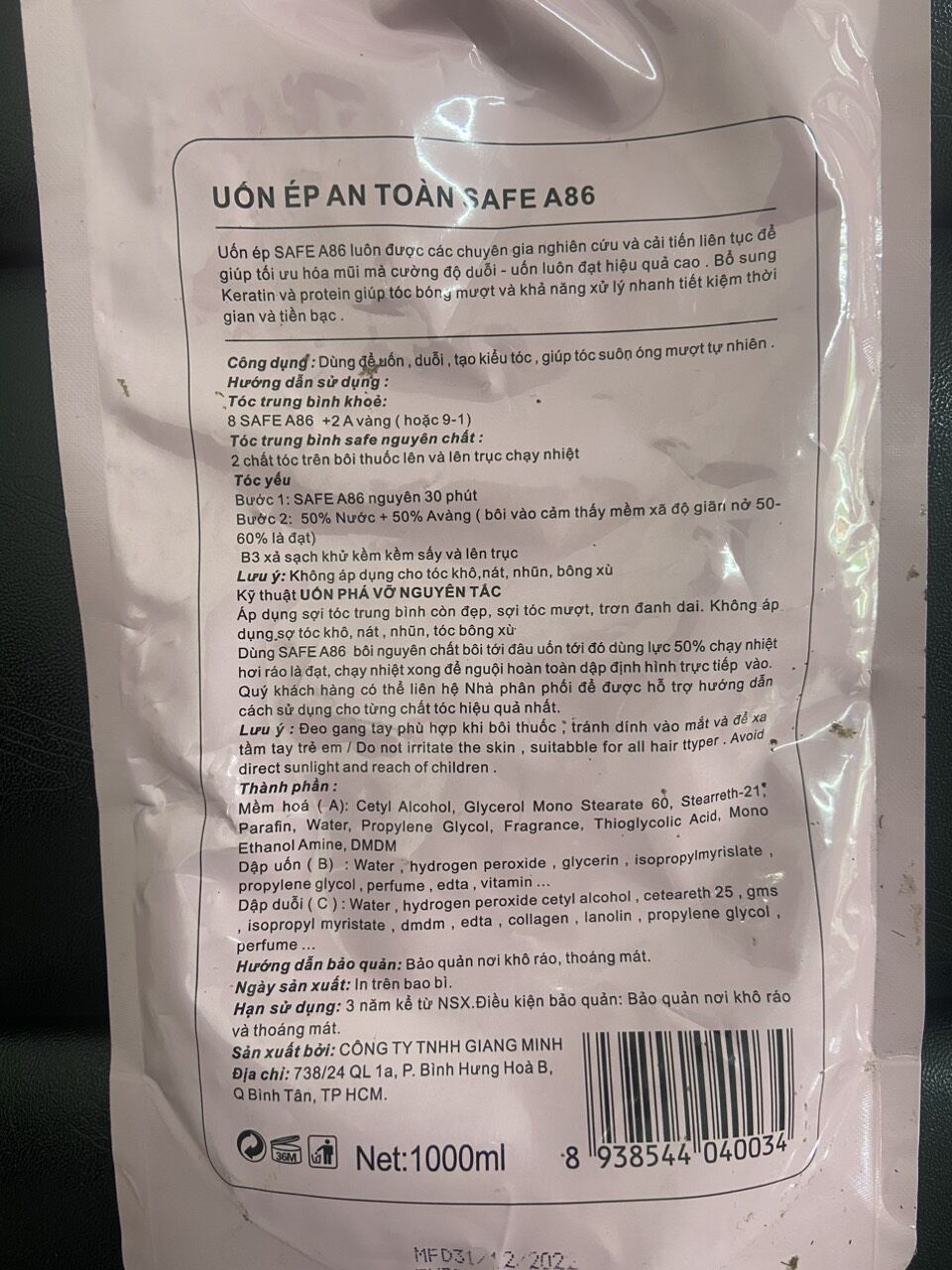 Safe A86 , túi thuốc A dùng cho tóc yếu
