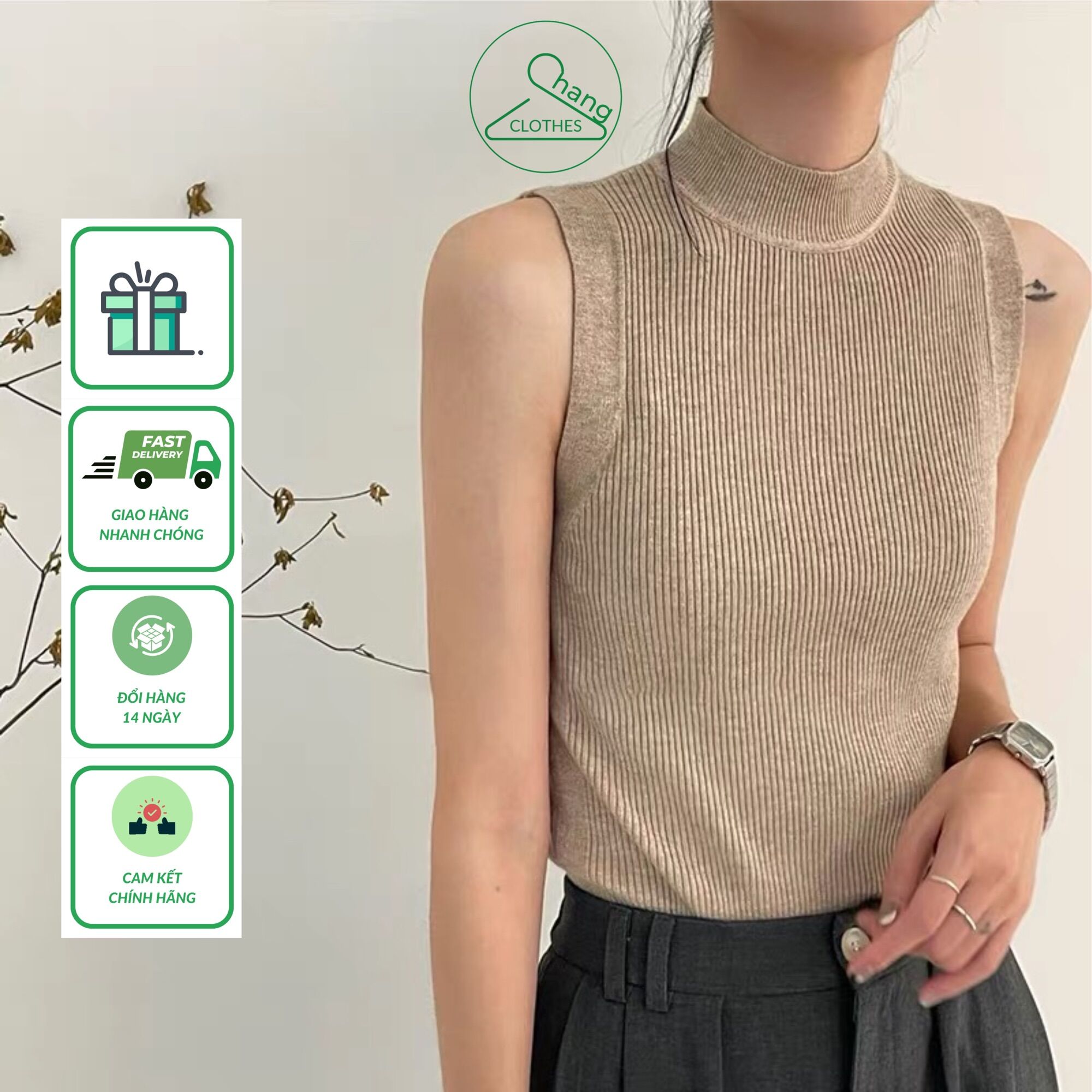 Áo len sát nách cổ cao 3 phân CHANG, chất len lông thỏ 7 màu freesize <65kg