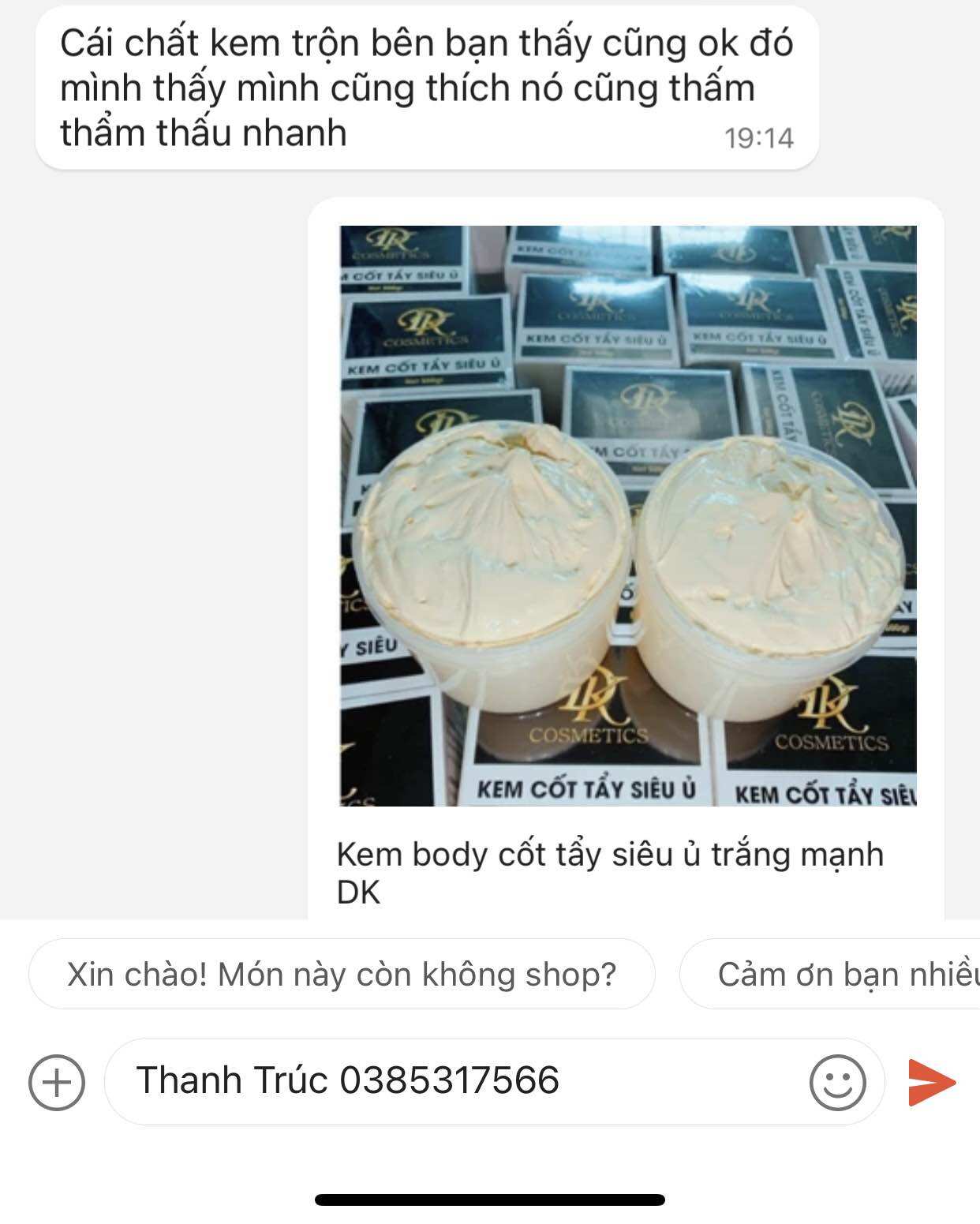 Kem body cốt tẩy siêu ủ trắng mạnh DK