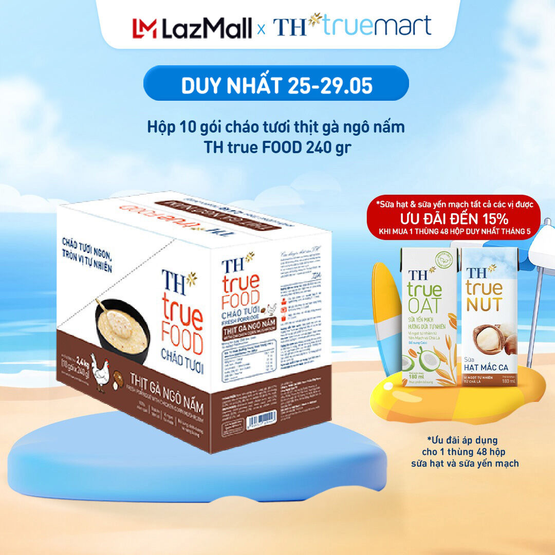 Hộp 10 gói Cháo tươi thịt gà ngô nấm TH true Food 240 g (240 g x10 gói)