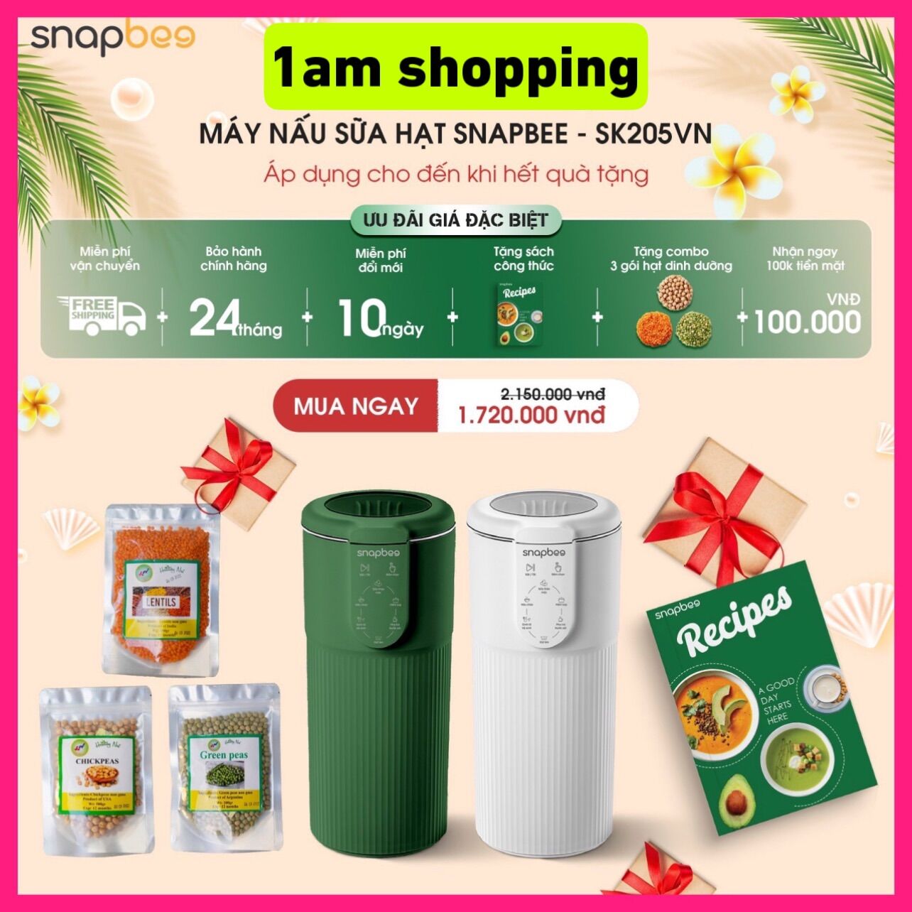 Máy làm sữa hạt mini đa năng snapbee - xay sinh tố, nấu cháo, nấu soup