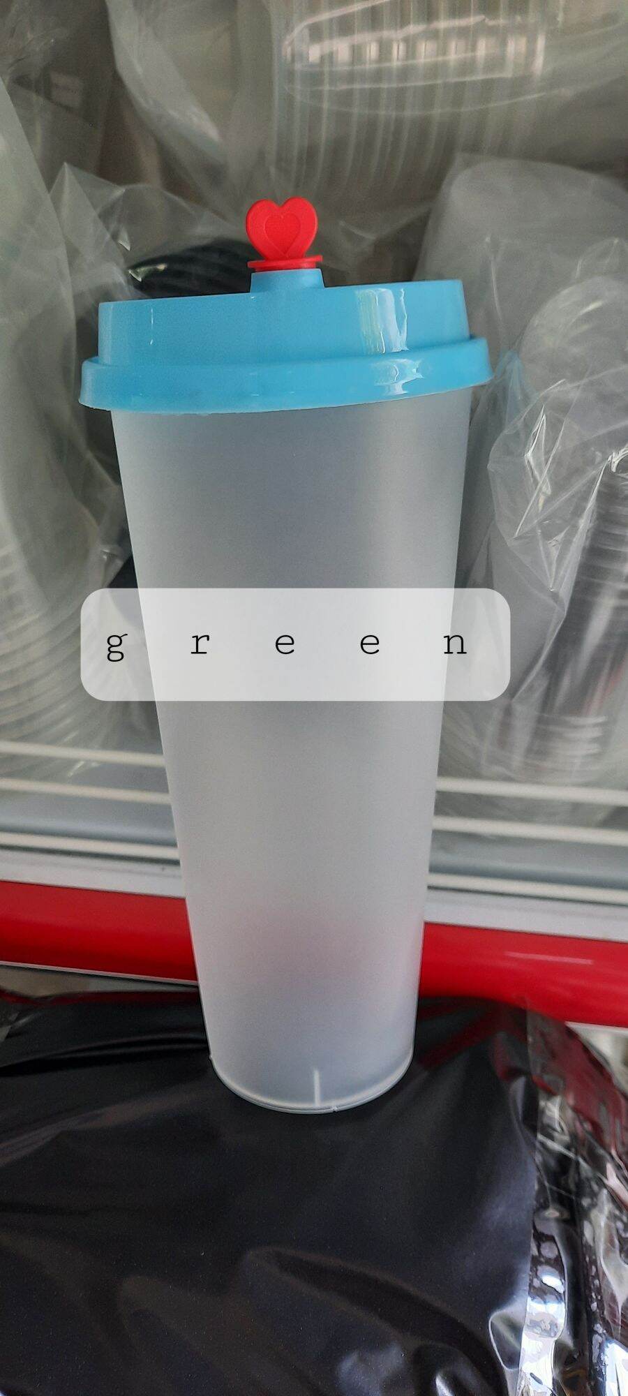 Set 25 Ly nhựa dày nắp nút tim 500ml 700ml greenkios