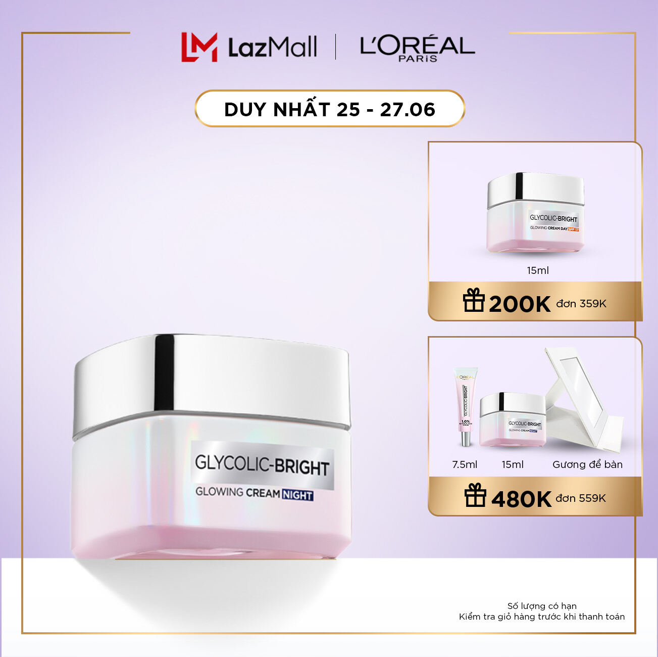 Kem đêm dưỡng sáng mờ thâm nám L'Oreal Paris Glycolic (AHA) Bright 50ml