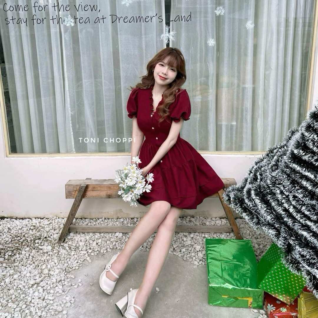 Đầm xòe tay phồng cổ bèo siêu xinh (kèm ảnh chụp thật)