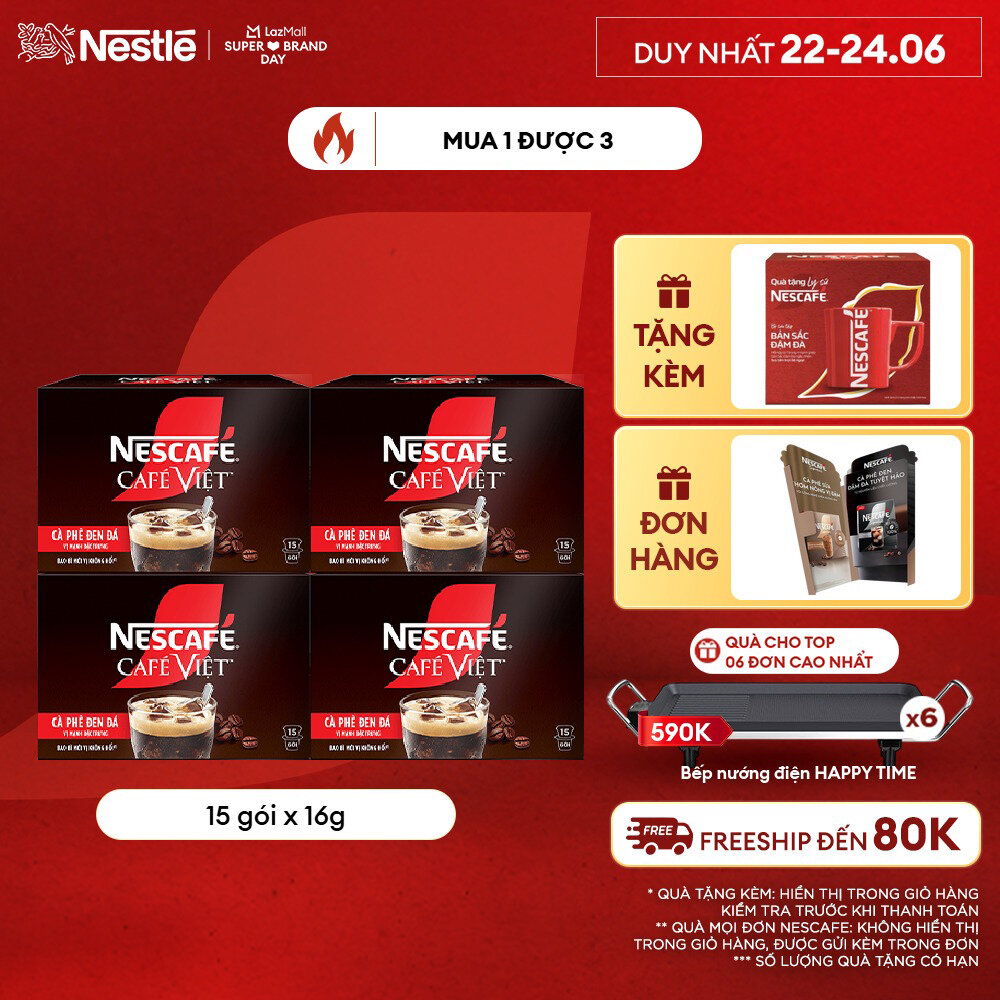 [ƯU ĐÃI THÁNG 6][FREESHIP HCM] Combo 4 hộp Cà phê đen hòa tan NESCAFÉ CAFÉ VIỆT (16g x 15 gói)